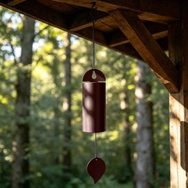 Large Deep Tone Wind Chimes for Outside, Metal Wind Bell with Leaf Wind Catcher, Big Deep Wind Chimes for Patio and Garden, Meditation & Rustic Home Decor, Rain Bells for Outside, Brown