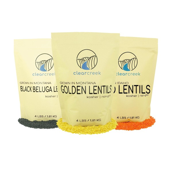Red Lentils | Black Beluga Lentils | Golden Lentils | 12 LBS Total | Non-GMO | 100% Non Irradiated | Kosher | USA Grown | Vegan
