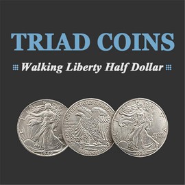 ZQION Enjoyer Triad Monedas (Walking Liberty Half Dollar) Magic Trick Monedas Gimmick Produce Vanish Change Three Monedas Magia Close Up Magic Illusion