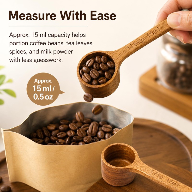4 Pcs Coffee Acacia Wooden Scoop for Canisters Jars,15ml 1