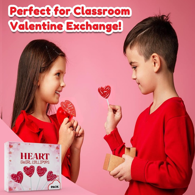 Red Heart Swirl Lollipops - 24 Candy Suckers Individually Wrapped