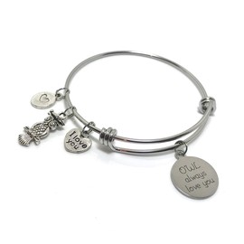 Owl Always Love You Charm Bangle Bracelet Mother's Day Gift for Women