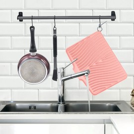 TIKNIK Silicone Dish Drying Mat for Kitchen Counter, Dish Drying Pad, Non-Slip Drain Pad with Built-in Drain, Heat Resistant Stone Drying Mat(15.8" x 13", Pink)