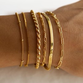 Gold Bracelet Stack Dainty Gold Link Bracelet