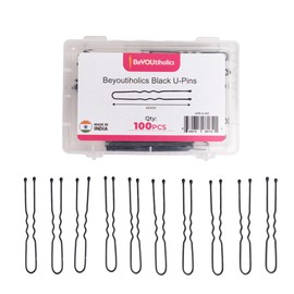 BeYOUtiholics Set of 100 premium U-shaped hair pins, measuring 6cm/2.4 inches, perfect for women, girls, and hairdressers. with a clear storage box and is suitable for all hair types(Black) (100 Pins)