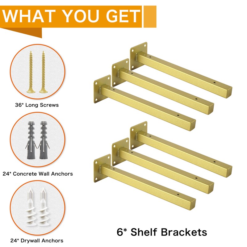 6 Pcs Gold Shelf Bracket 13 Inch Heavy Duty Brackets