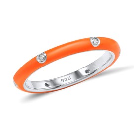 Santuzza 925 Sterling Silver Enamel Stackable Ring Cubic Zirconia Eternity Stacking Ring for Women (Orange,8.5)