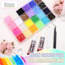 BELICEY Resin Jelly Rhinestones for Bedazzling 3MM 24 Color Flatback Bedazzled Kit Rainbow Crystals Bedazzling Gem for DIY Craft Clothing Nails Makeup with Tweezers Pen