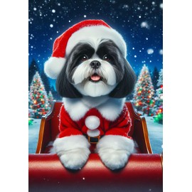 Shih Tzu Black/White - Best of Breed DCR Christmas Garden Flag 12" x 17"