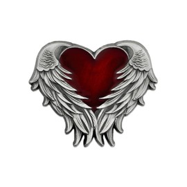 PinMart Heart with Angel Wings Enamel Lapel Pin – Enamel Heart Lapel Pin with Antique Nickel-Plated Angel Wings – Wing Badge with Secure Clutch Back