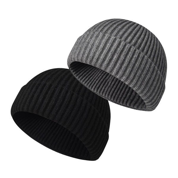 CYNROFVEN 2 Pack Fisherman Beanie Wool Knit Short Beanie for