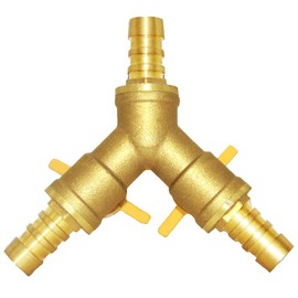 Joywayus Hose Barb Ball Valve 5/8" Hose Barb Y Shaped Type 3 Way with 2 Switch Brass Shut Off Ball Valve Fitting Include 3 Clamps