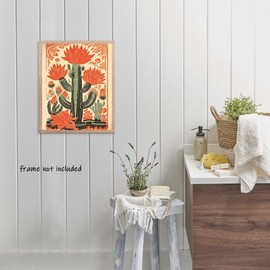 Arte de pared mexicano clásico clásico con cactus verde vegetal colorido del suroeste, lona rosa y naranja, póster floral rústico, arte del desierto, impresión botánica de 8 x 10 pulgadas, sin marco