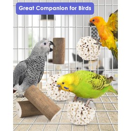 Bissap 7PCS Small Parrot Toys, Natural Sola Balls Bark Sola Sticks Parrot Chew Forage Toy Bird Foot Balls for Cockatiels Conures Cockatoos Parakeets Love Birds Budgie Finch Parrot Cage Bite Toys