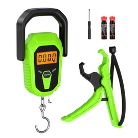 PENTASPI Fish Scale with Lip Gripper, Waterproof Digital Fish Scale, 110lb/50kg Hanging Fish Weight Scale, Portable Luggage Scale with Tape Measure, LCD Backlit, Batteries, for Home Fishing, Green