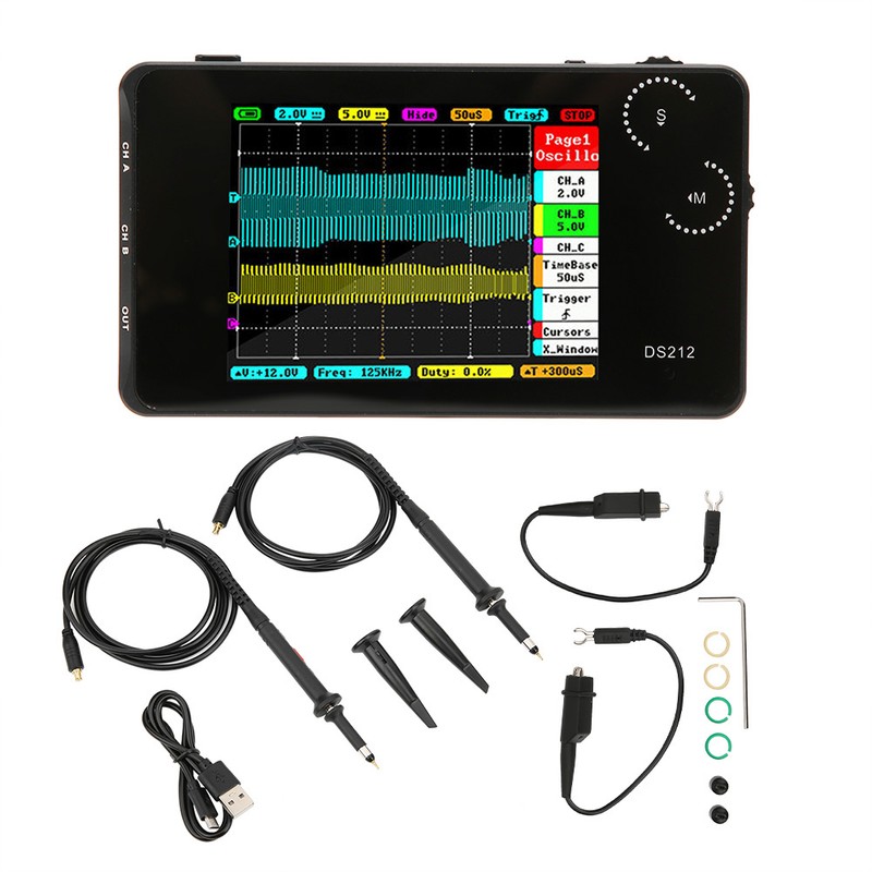 DS212 Portable Digital Oscilloscope Pocket Size 2 Channel Oscilloscope with