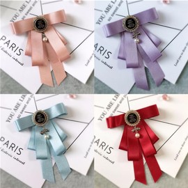 JKQBUX British style Pearl Bow Brooch Pre-Tied Pearl Neck Tie Brooch Pin Ribbon Bow Tie For Women Girls Men Shirt Party Ceremony Accessories