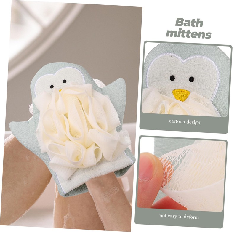 PACKOVE Cute Thick Dual Sided Penguin Bath Mitt Exfoliating Shower