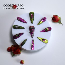 COOLYOUNG Long Press On Nails, Cat Eye Nails, Secret Eyes, Designer Press On Nails, Cross Nail Charms, 10 Pieces High Quality Press On Nails with 1 Girl Gift Box,1 Storage Bag and Gel Nail Kit