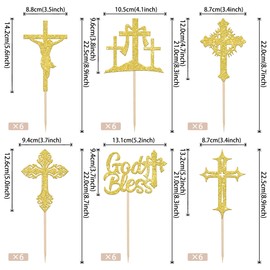 ZHUOWEISM 12 PCS God Bless and Cross Centerpiece Sticks Jesus Cross Table Flower Centerpieces Sticks First Communion Baptism Floral Decorations for God Bless Party Centerpieces Supplies Gold
