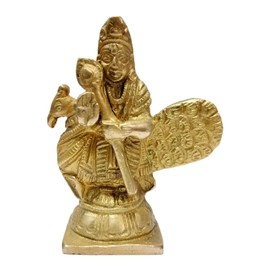 athizay Small Brass Kartik Lord Statue with Peacock Virgin Brass Muruga Figurine 8 cm Brass kartikeya Idol for Home Temple