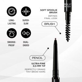 Absolute New York Super Slim Brow Pencil, Fine Point, Dual Ended, Fade Resistant and Long Lasting (Pecan)