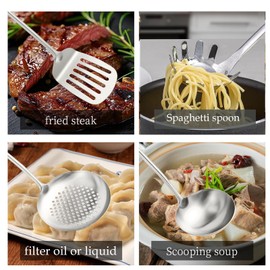 10 PCS Stainless Steel Kitchen Utensil Set Cooking Utensils, Potato Masher Solid Spoon Slotted Spoon Fork Spatula Ladle Skimmer Spoon Slotted Spatula Tunner Spaghetti Spoon Large Spoon