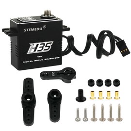 35KG High Torque Digital RC Servo Brushless Motor Servo Full Aluminum Shell Steel Gears Steering Servo with 25T Horn Arm for 1/8 1/10 Remote Control Car Crawler, Control Angle 180°