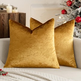 MIULEE Champagne Gold Luxurious Velvet Cushion Covers Soft Decorative Square Throw Pillow Case Pillowcases for Livingroom Sofa Bedroom with Invisible Zipper 16"x16" 40cm x 40cm 2 Pieces