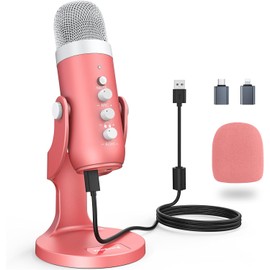 Micro USB, k66 Pink Microphone  condensateur Cardiode pour PC Smartphone Ordinateur, avec Bouton muetGain, pour Enregistrement, Streaming, Gaming