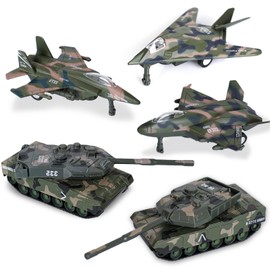 Crelloci Diecast Fighter Jets Toy, Pull Back Army Toys Vehicles Includes Tank Toys, Bomber and Toy Jets, Camouflage Air Force Military Vehicle Airplanes Playset for Kids Boys Girls 5 Pack