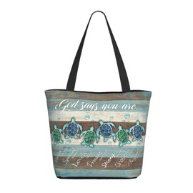 MAHIPOCI Bible Retro Sea Turtles Animal Canvas Tote Bag For Women God Says You Are Shoulder Bag Handbags Laptop Tote Bags For Gym Travel Shopping Work Beach Labtops Tote Bags Gifts For Women Men ﻿