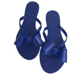 Mtzyoa Sandalias planas para mujer, con lazo, perlas y lazo, para playa, remaches planos de lluvia y perlas doradas, Azul, 8 US