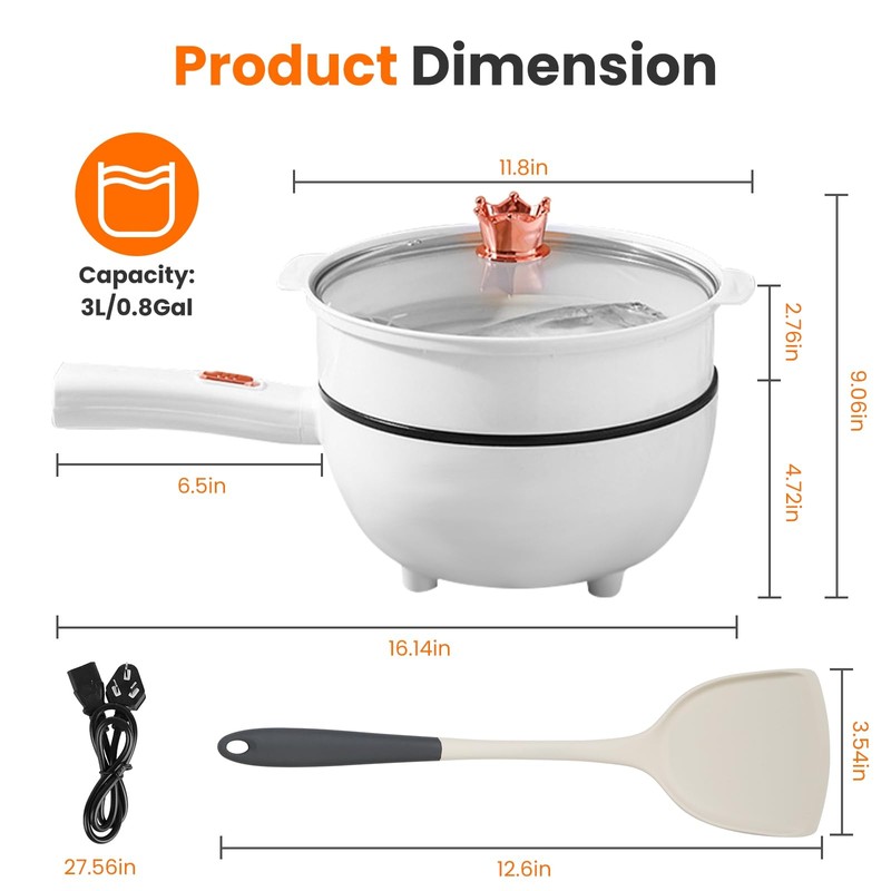 3L Electric Hot Pot, Non-Stick Multi-Cooker Frying Pan