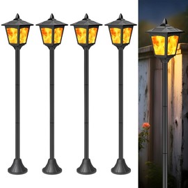 4 Pack 40" Solar Flame Flickering Lights Outdoor – Waterproof LED Post Lanterns for Garden, Yard, Pathway, Driveway – Auto On/Off, Vintage Torch Effect for Landscape Decoration