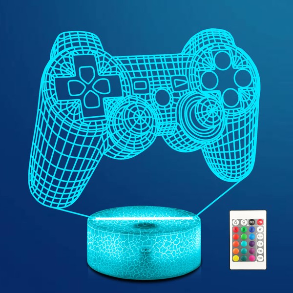 CooPark Gamepad Night Light, Controller 3D Lamp for Game Lover 16 Color Changing and Remote Control Kids Room Decor Best Festival Birthday Gifts for Boys Child