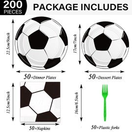 Qyeahkj 50 Guests Soccer Plates and Napkins Party Supplies Soccer Birthday Party Decorations Disposable Tableware Set Soccer Ball Dinnerware Favor for Party Decoration Favors, 200PCS