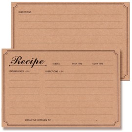 Recipe Cards 4x6 Double-Sided, 50-Pack Blank Kraft Recipe Cards, Minimalist and Rustic Design for Bridal Shower