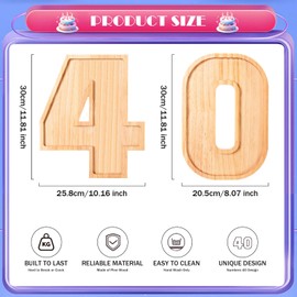 AWIZOM Wooden Charcuterie Boards Number 40 Wooden Serving Platters Decorative Pine Wood Serving Trays Number Wooden Snack Dish Plates for 40th Birthday Congrats Anniversary Party Supplies Favor,11.81"