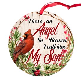 PickGift Christmas Ornament Son Wooden, Angel in Heaven, Memorial for Loss of Son, I Have an Heaven Call Him Gifts Sympathy Gifts, Ornaments, Gold,red