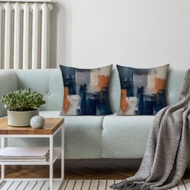 KAIOUS Navy Blue Orange Grey Throw Pillow Covers Decorative for Couch Sofa Bed Living Room Bedroom 20x20 inches Set of 2