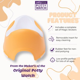 Potty Time New | Potty Training Seat by Potty Watch Inventor - Easy & Fun Toilet with Interactive 6 Reusable Color Changing Magic Stickers - Easy to Peel Stickers for Kids - (Orange, Savanna)