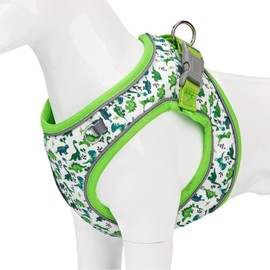 Dog Harness Small Sized Dog - No Pull Reflective Adjustable - Step-in for Small, Medium, Large Dogs & Cats- Easy Control, Comfortable Fit, and Leash Option for Walking and Training Green Dinosaur XS