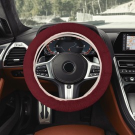QZTYTY Fuzzy Car Steering Wheel Cover, Steering Wheel Cover, 15 Inch Elastic Anti-Slip Fluffy Car Interior Protection for Winter Warm, Auto Soft Plush Decor Accessories for Women Men (Wine red)
