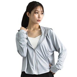 MORE AUNI J20031 Women's Rash Guard, Sunscreen, UV Protection, UPF50+, Long Sleeve, Short Length, Hoodie, Body Cover, Poncho-Style, Brim, Includes Finger Holes, Face Protection, Cool Touch Feel, Thin