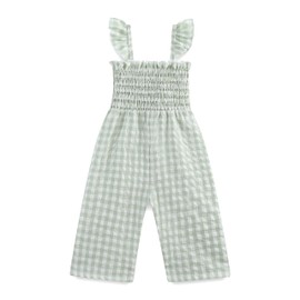 FITFIFTH POD Baby Girl Summer Clothes Toddler Romper overall Pants Plaid Sleeveless Ruffle Halter Jumpsuit, Green, 3-4T