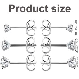 GNHG 3 Pairs Women Earrings Silver Earrings Diamond Earrings Hypoallergenic Earrings Girls Earrings 3 4 5mm Men Women Earrings, Stainless Steel