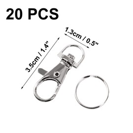 sourcingmap 20 Pcs Metal Lobster Claw Clasp Hook, 1.4 Inch Swivel Clasps Holder Trigger Snap with Split Key Ring Keyring, Round Eye Swivel D Ring for Keychains, Key, Charm, Jewelry, Lanyard
