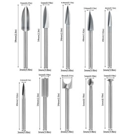 Wood Carving Bits Set Compatible with Dremel, 10Pcs Different Engraving Drill Accessories Bit Wood Grinding Woodworking Tool for DIY Carving Drilling Micro Sculpture- 1/8” (3 mm) Shank