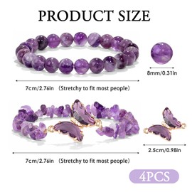Kasoud Amethyst Beaded Bracelets, 4PCS Butterfly Charms Stone Bracelet, Butterfly Layered Bracele Healing, Crystal Bracelet, Beaded Bracelets for Women, Butterfly Bracelet, Amethyst Bracelet for Women